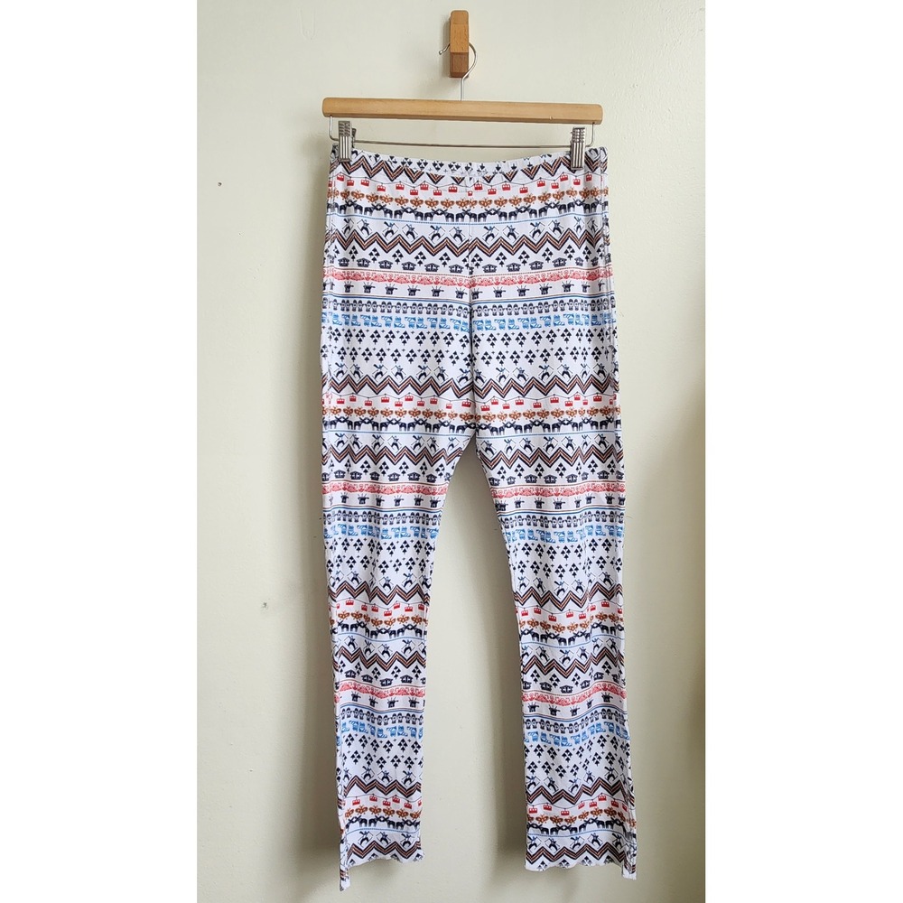 Roller Rabbit Pajama Pants Women M White Ski Fair Isle Print Christmas Lounge